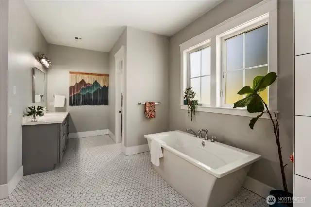 Second vanity and enclosed toilet.