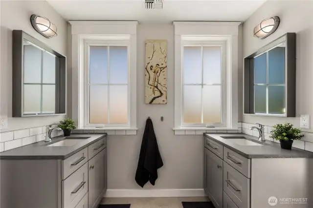 3/4 bathroom between bedroom three and four on the second floor.