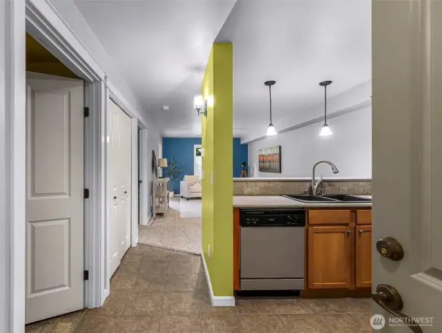 Bright one bedroom condo on the main floor with easy parking.