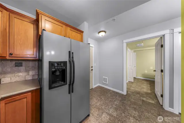 Fridge with water and ice.