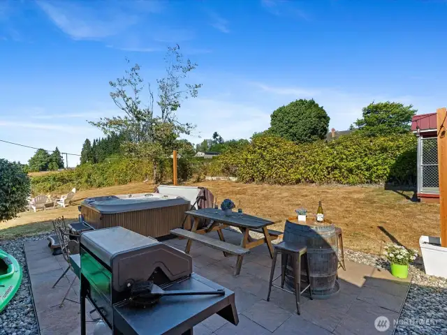Lovely Patio space with Hot Tub - leads to huge fenced Yard, Firepit & great views!