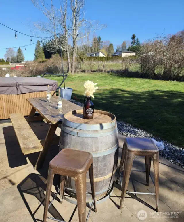 Lovely Patio space with Hot Tub - leads to huge fenced Yard, Firepit & great views!
