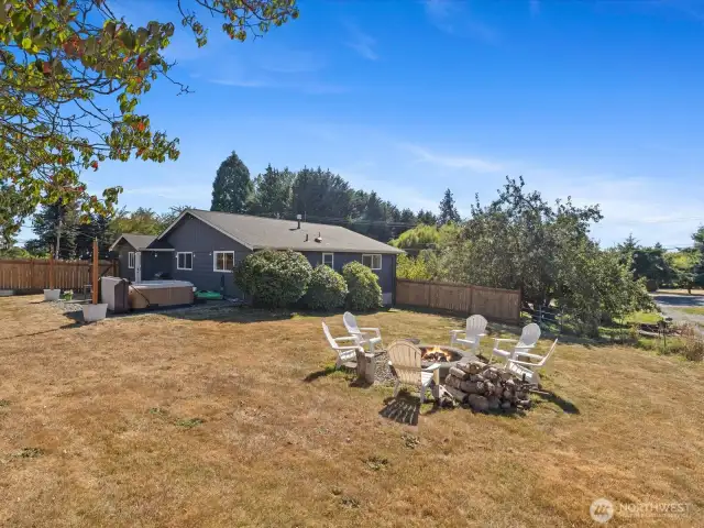 Lovely Patio space with Hot Tub - leads to huge fenced Yard, Firepit & great views!