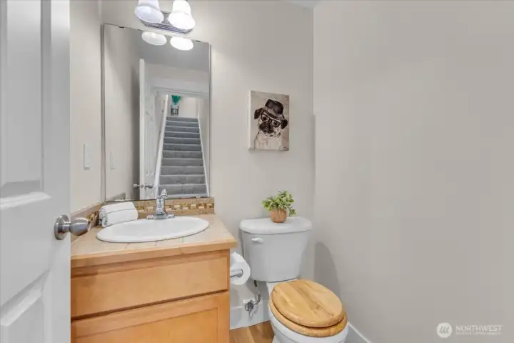Powder room conveniently located near main living area