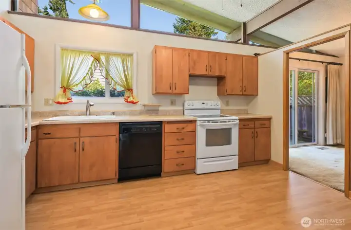 All kitchen cabinets have been refinished and are in excellent condition.
