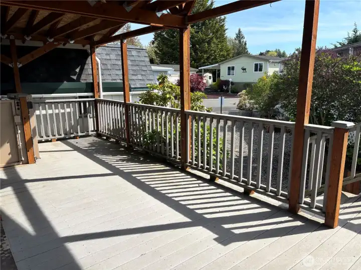Covered deck with Trex decking.