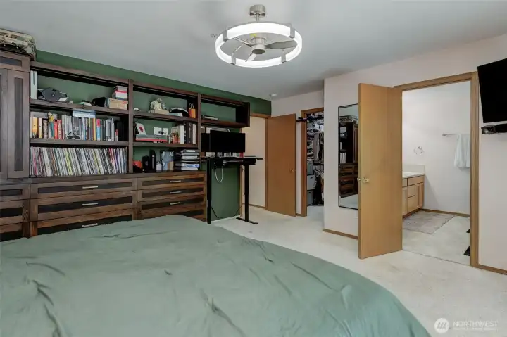 Primary bedroom with beautiful built in storage!