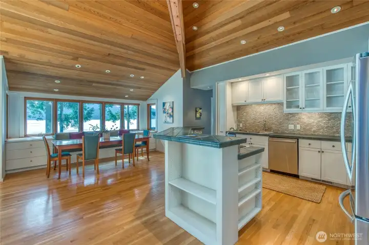 Open kitchen with ample counter space and plenty of storage.