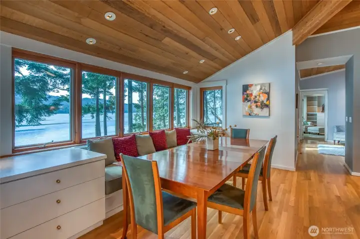 Dining room with custom built in seating and storage...and that view!
