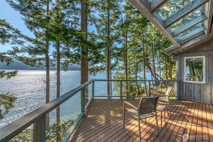 Main level deck looking West for sunsets, northern lights, whale watching and much more.