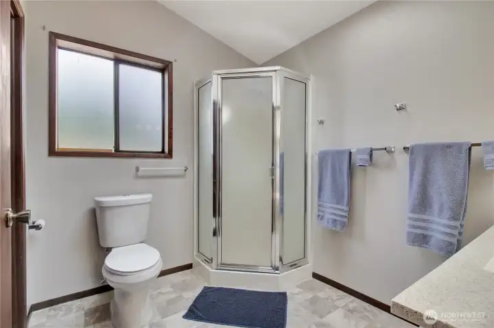 Primary upstairs bath that is attached to the master bedroom.