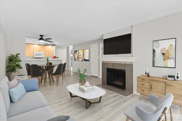 Living Room w/ Wood Burning Fireplace