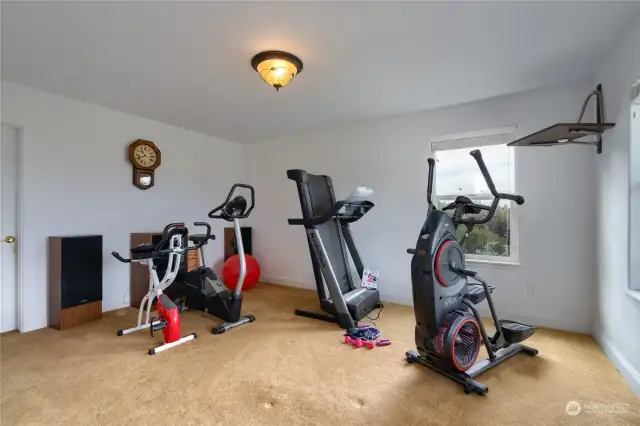 Downstairs you'll find a bonus room - currently used as a workout room