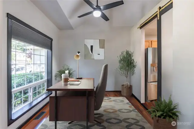 Dining room digitally staged as previously used - as office