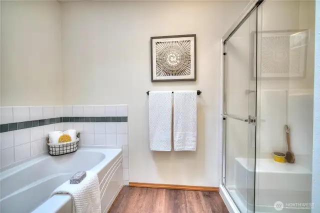 Spa-like soaking tub and step-in shower