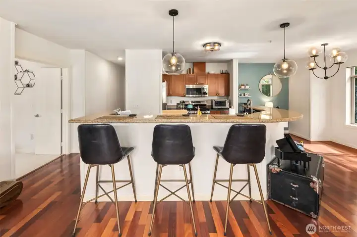 Bartop with open concept kitchen