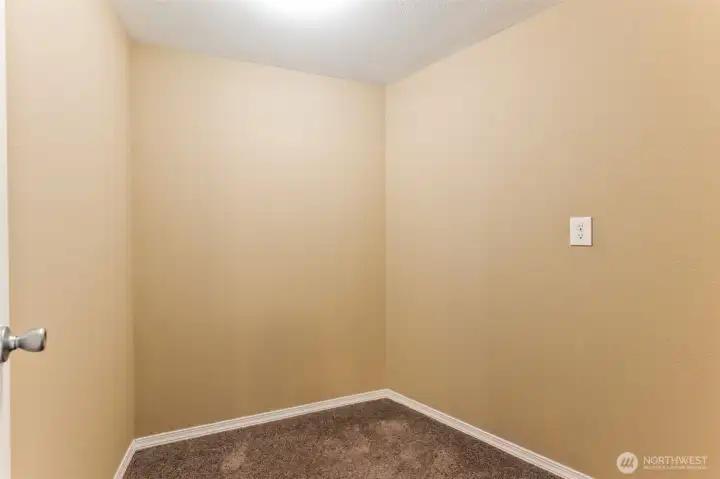 Right now, this walk-in closet offers one shelf and one row of hanging space, but that just leaves you a blank slate. Install custom storage and make it Pinterest-worthy, or pivot completely and use it as a tiny home office, book nook, or even a gaming hideout.