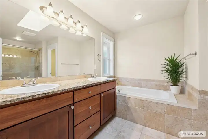 Primary bath with soaking tub.