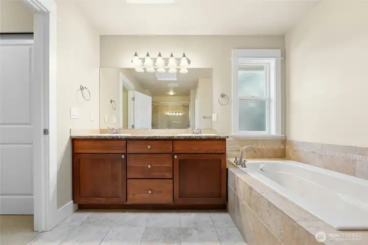 Primary bath with soaking tub.