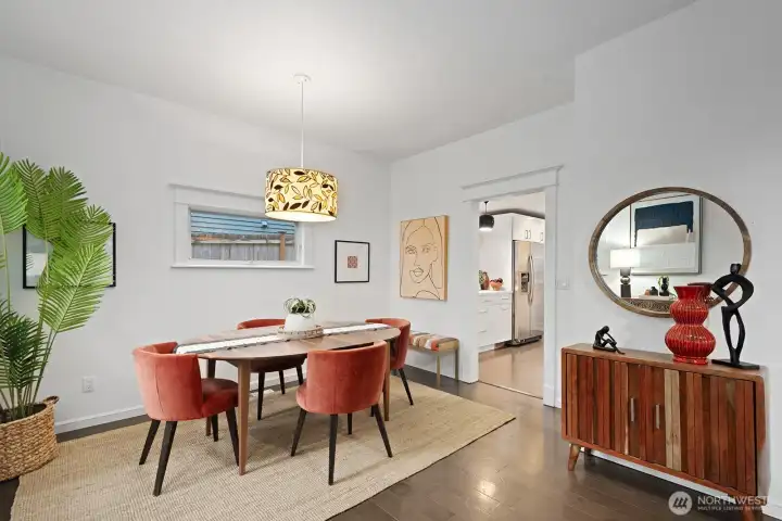 Looking toward the kitchen from the dining room.