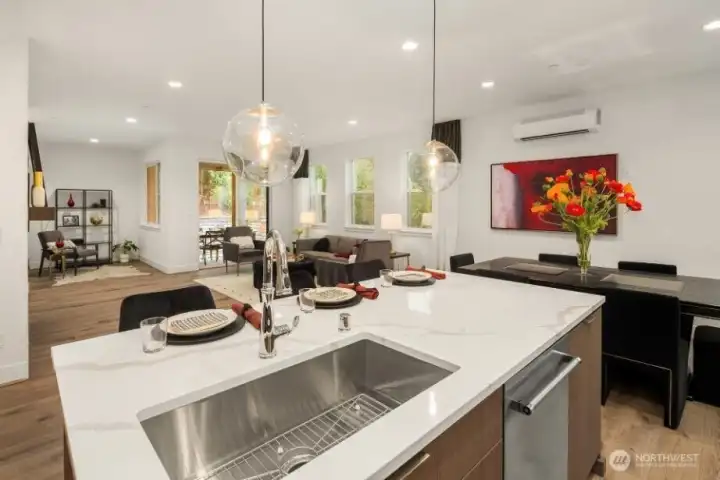 Gourmet Kitchen on 2nd Floor : Kitchen Aid appliances include fridge. Washer and Dryer are also included.