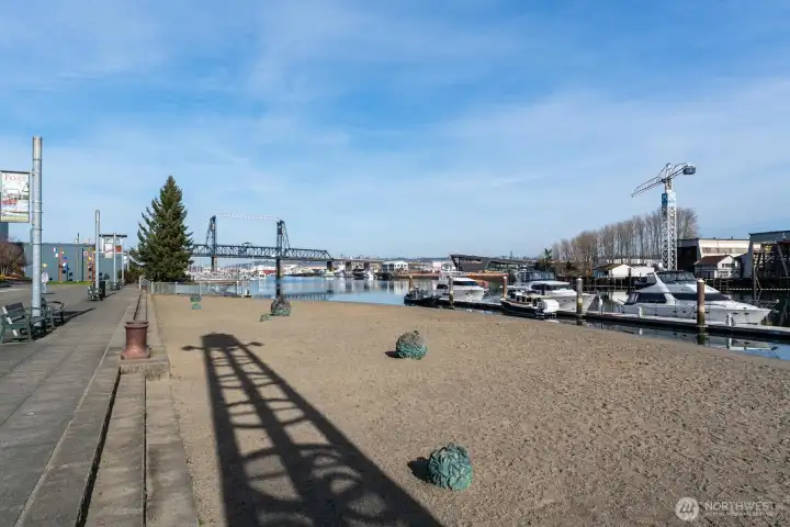 Beach access right outside the Esplanade on the Thea Foss Waterway!