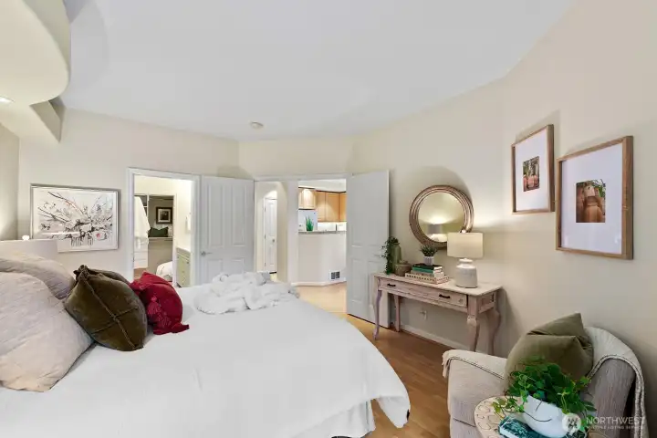 View from the patio slider into the Primary bath and out to the main salon.