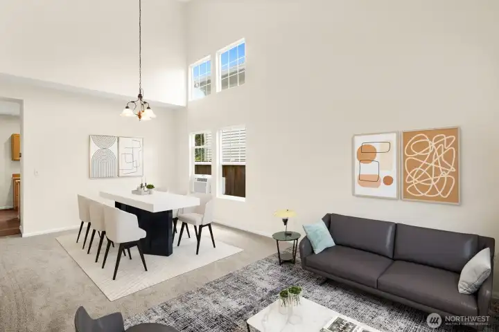 Light filled living and dining area.