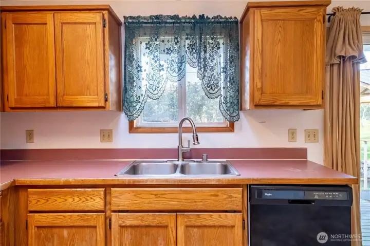 Looking out to the backyard from the kitchen sink.