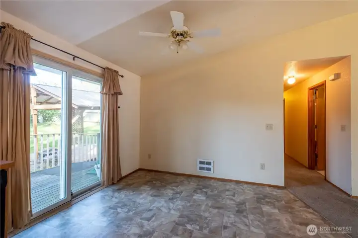 Dining room and looking down the hall to the bedrooms and laundry.