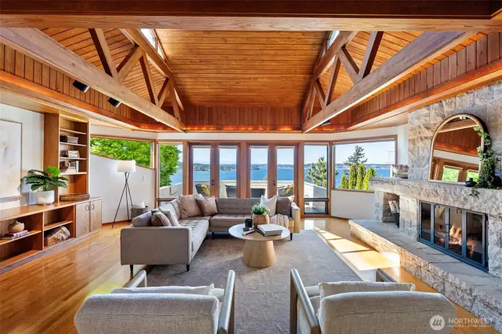 French doors open onto a view deck