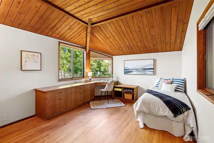 Third upstairs bedroom has a built-in desk