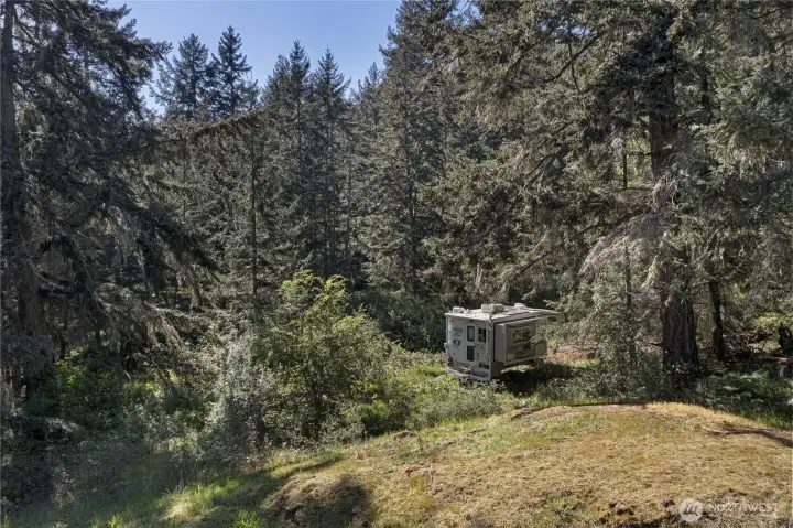 Sunny cleared area provides an inviting space to relax, entertain, or envision your future custom home surrounded by nature.