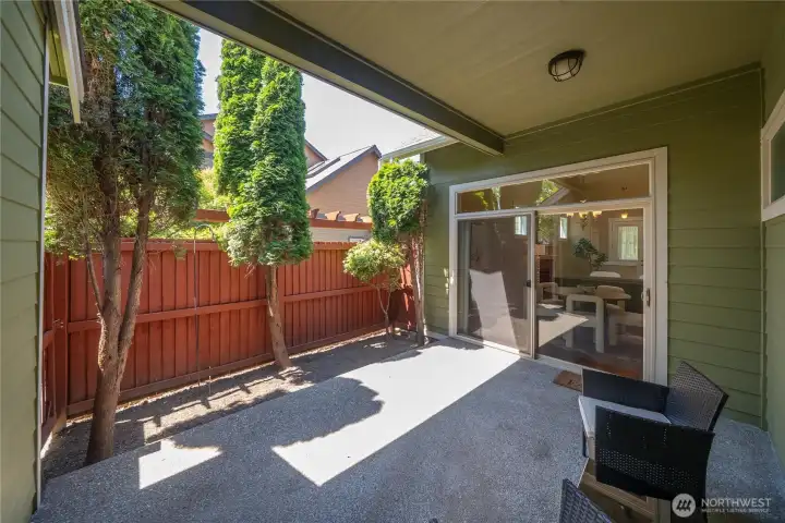 The covered back patio serves as a private outdoor area for summer entertaining or relaxation. The covered back patio serves as a private outdoor area for summer entertaining or relaxation.