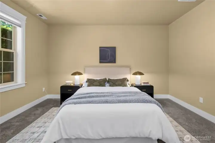 The bedroom can easily fit a King-sized bed. The bedroom can easily fit a King-sized bed.