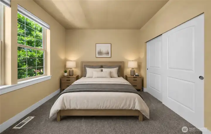 Inviting upstairs bedroom 2 showcases oversized windows, a spacious closet, and a versatile layout designed for comfort and everyday living. Inviting upstairs bedroom 2 showcases oversized windows, a spacious closet, and a versatile layout designed for comfort and everyday living.