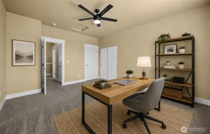 Whether used as a home office, hobby room, or additional bedroom, this spacious upstairs room features dual closets and endless flexibility to fit your lifestyle. (photo virtually staged) Whether used as a home office, hobby room, or additional bedroom, this spacious upstairs room features dual closets and endless flexibility to fit your lifestyle. (photo virtually staged)