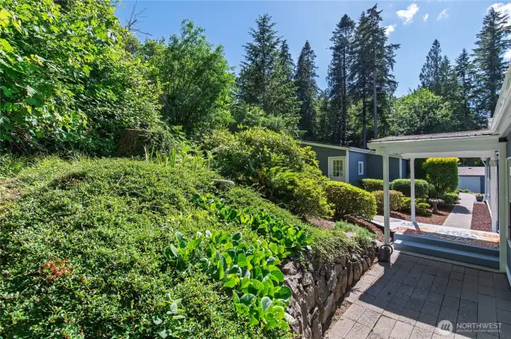 Privacy from mature landscaping.