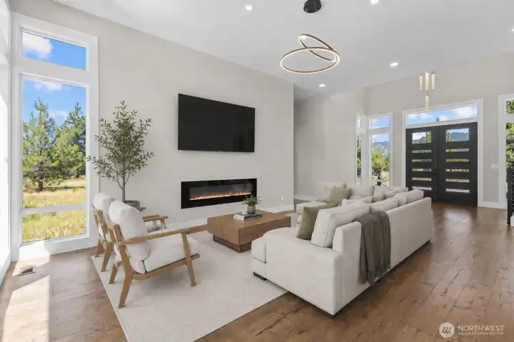 Living area in Great Room virtually staged