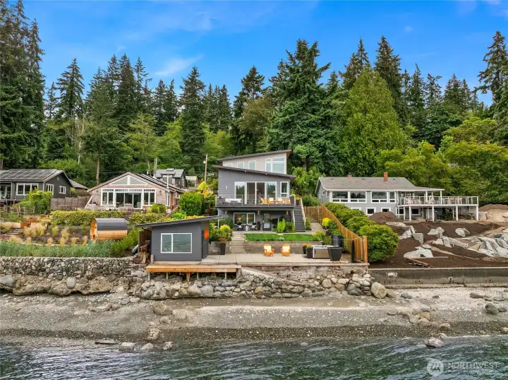 Looking from the water to the house.