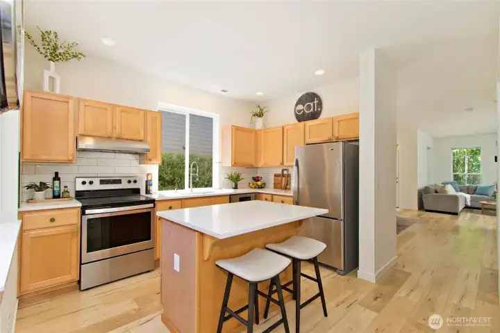Kitchen and island. Kitchen and island.