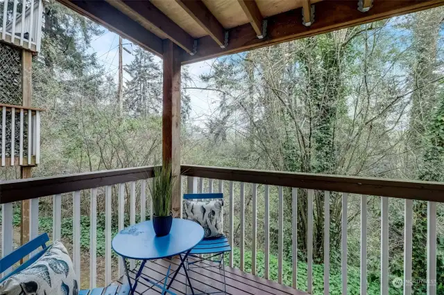 Private deck- have a cup of coffee or sip of wine.  While listening to the birds.