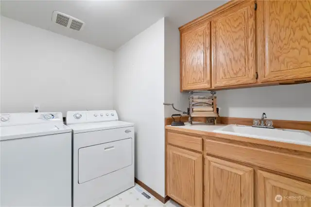 Laundry room with wash sink and access to the garage