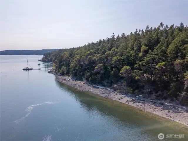 View of beach looking west with Lopez island.