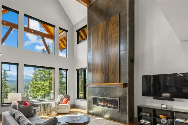 Great Room with floor to ceiling fireplace