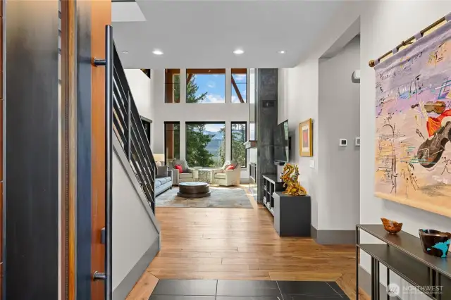 Pivot door with heated tile entryway