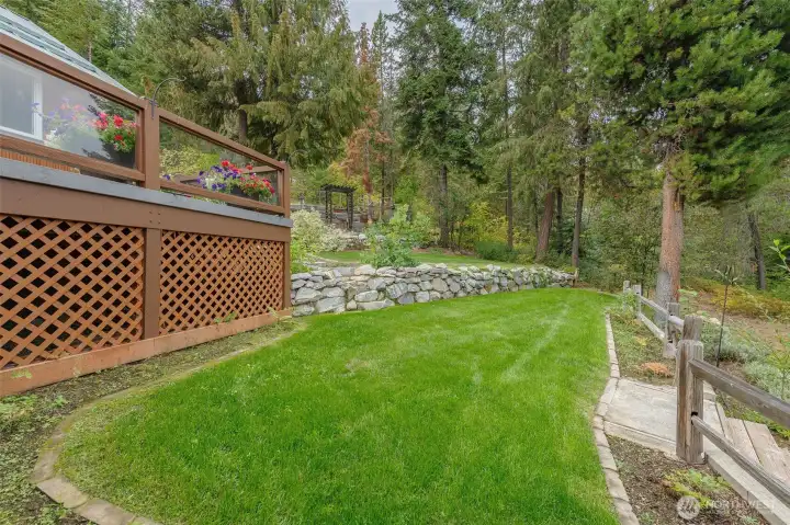 Terraced, irrigated lawns make maintenance easy
