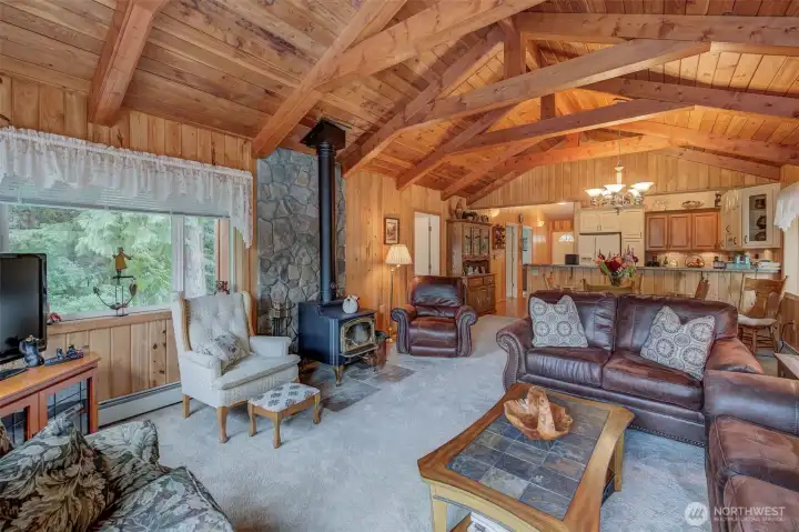 This airy space is warmed by clean radiant heat and a woodstove.