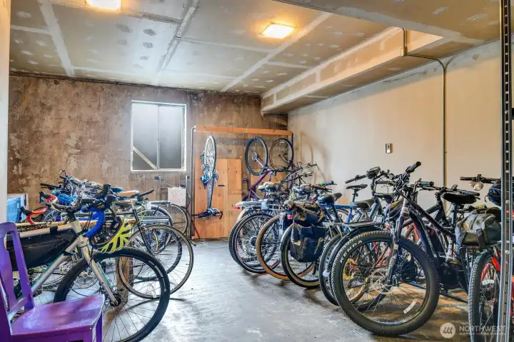 Bike storage on-site includes a work bench for those quick repairs.