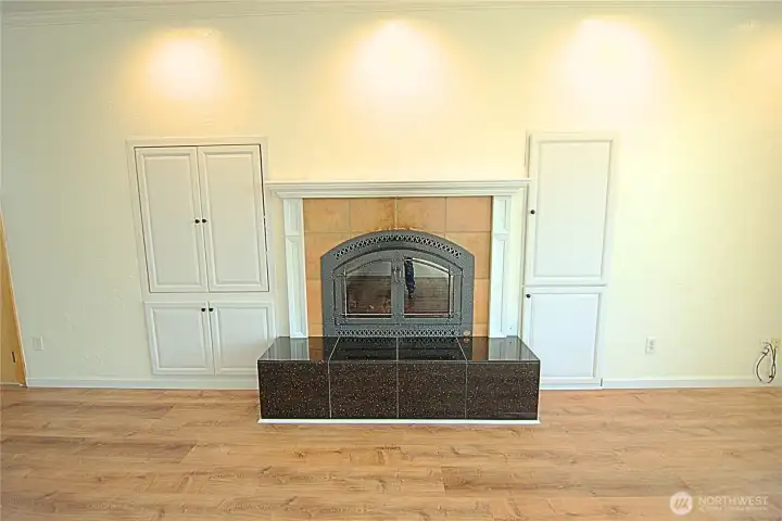 Wood fireplace with storage